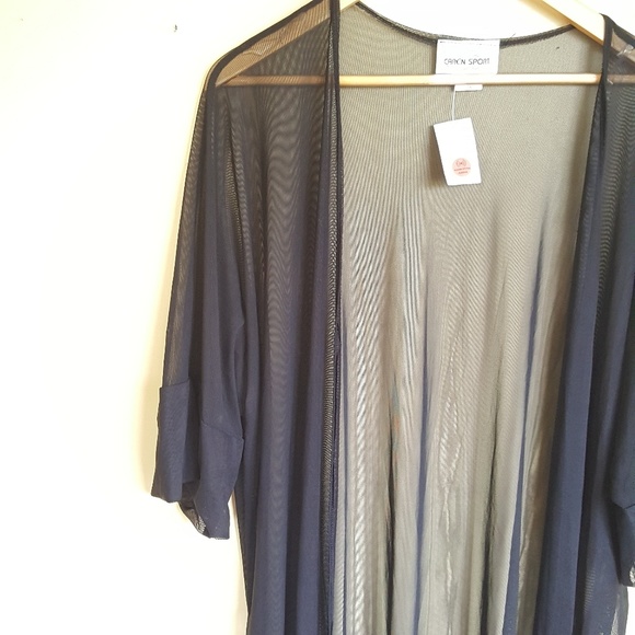 Tops - Long Sheer Black Duster Plus 2X
